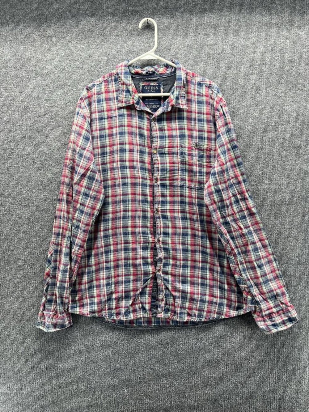 Guess Shirt Men 2XL Multicolor Plaid Long Sleeve Button Up Cotton Slim Fit
